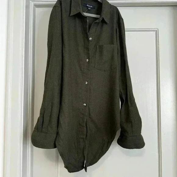 Madewell women’s NWT dark green flannel tie-front button down size XXS - Picture 9 of 9
